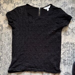 Market & Spruce Black Lace Overlay Short Sleeved Shirt - XS